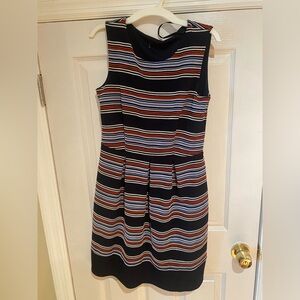 Sleeveless Black Striped Sheath Dress with Multicolor Waves